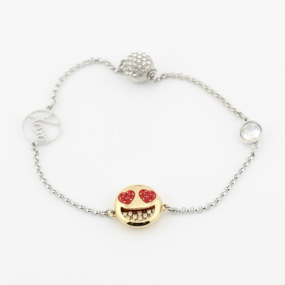 Swarovski Heart Eyes Emoji Charm Bracelet Silver Tone Crystal Adjustable